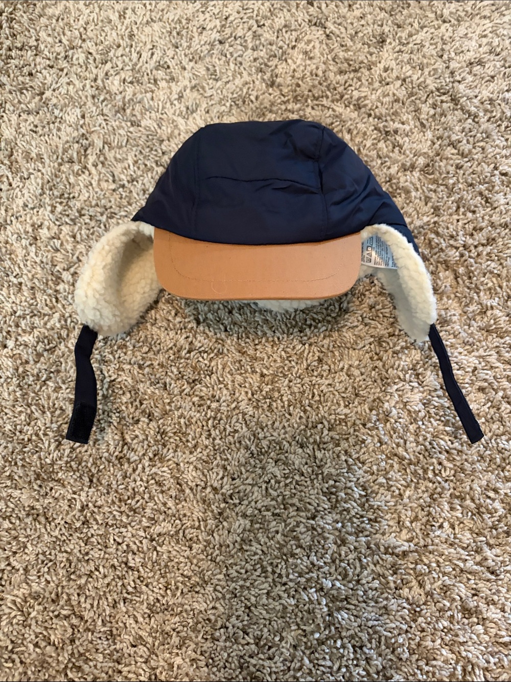 Kids Winter Trapper Hat with Ear Flaps - Navy and Tan